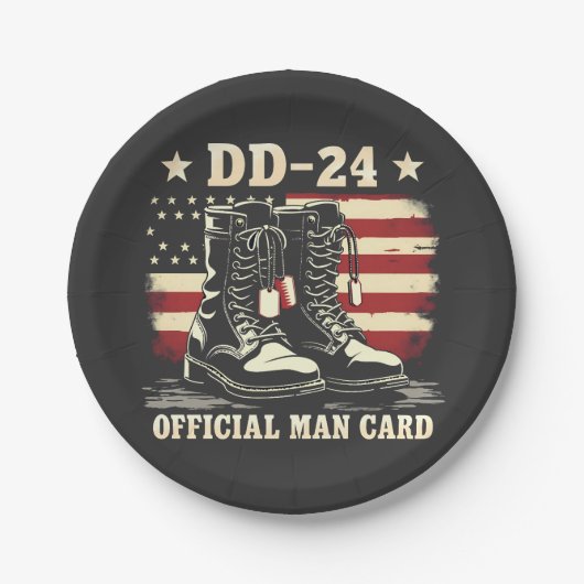 DD 24 Offiziell Man Card American Veteran Day Flag Pappteller (Vorderseite)