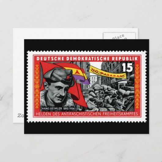 DDR-Briefmarke zum Gedenken an Hans Beimler Postkarte (Vorne/Hinten)
