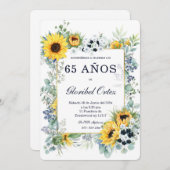 De 65 Años Mujer Azul Marino y Girasol Einladung (Vorne/Hinten)