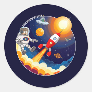 De astronaut en de rode raket in de ruimte. runder aufkleber