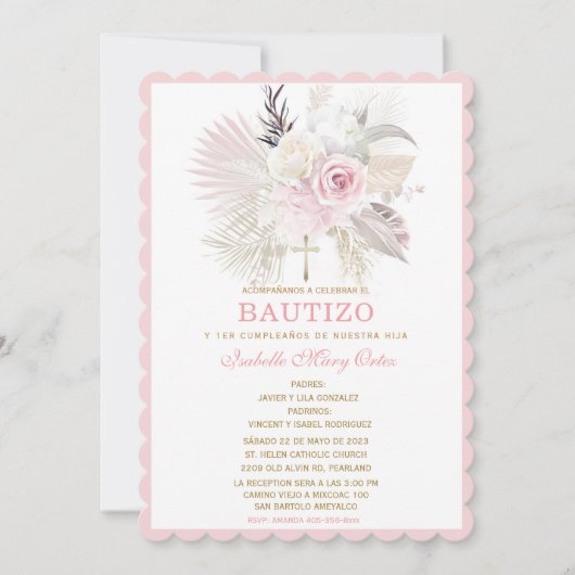De Bautizo Rosas Personalizadas Einladung (Vorderseite)