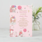 De Bautizo y Primer Cumpleaños Para Niña Einladung (Stehend Vorderseite)