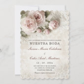 De Boda Elegante Con Flores Rosa Pastel Einladung (Vorderseite)
