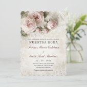 De Boda Elegante Con Flores Rosa Pastel Einladung (Stehend Vorderseite)