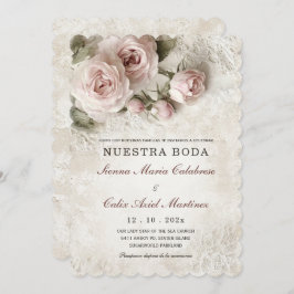 De Boda Elegante Con Flores Rosa Pastel Einladung