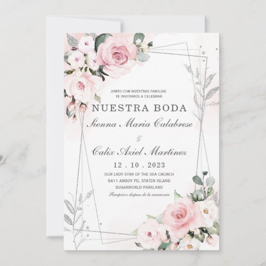 De Boda en Rosa Empolvado y gris Einladung (Vorderseite)