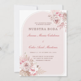de Boda Romántica en Tono Rosa Pastel con Flores Einladung