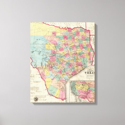 De Cordovas Karte von Texas Leinwanddruck (Vorderseite)