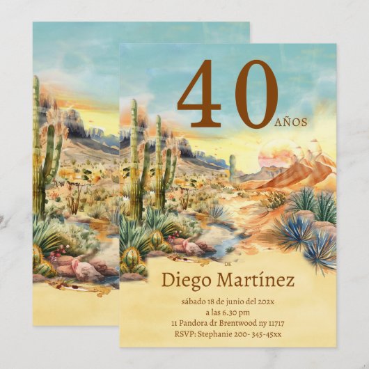 De Cumpleaños Desierto Vintag Fiesta 40 años Einladung (Vorne/Hinten)