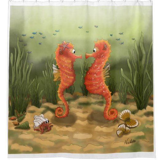 DE Duschvorhang Seepferdchen (Vorderseite)