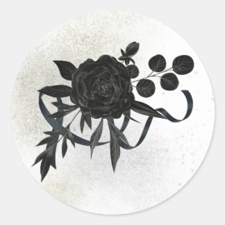 DE | Edles Trauersiegel - Schwarze Rose Runder Aufkleber