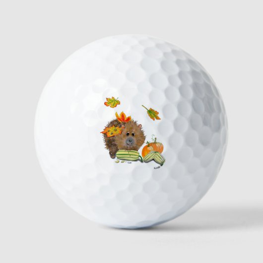 DE Golfball Herbst Igel mit Kürbis (Vorderseite)
