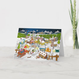 De kerstman ariveert in het kerstdorp dankeskarte