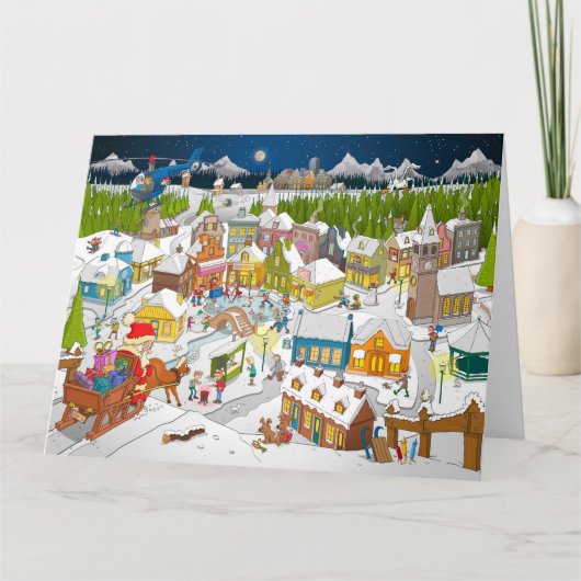 De kerstman arriveert in het dorp  karte (Vorderseite)