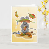 DE Klappkarte Herbst Maus mit Blätter Karte (Gelbe Blume)