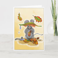 DE Klappkarte Herbst Maus mit Blätter