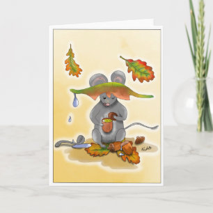 DE Klappkarte Herbst Maus mit Blätter Karte