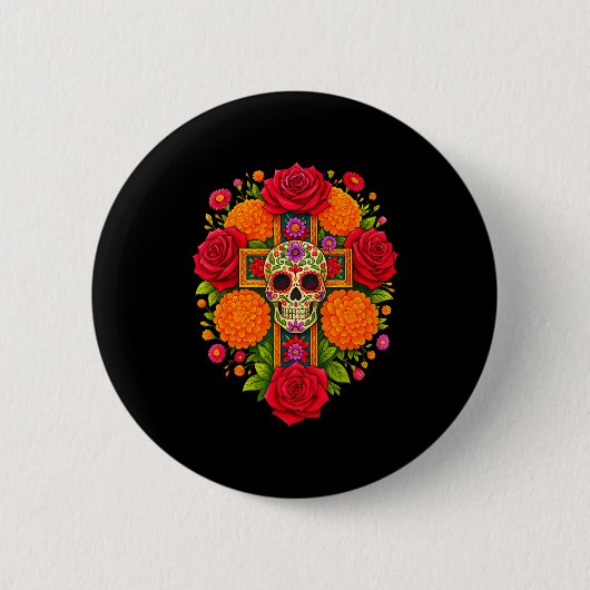 De Los Muertos Day Of The Dead Sugar Skull Christi Button (Vorderseite)