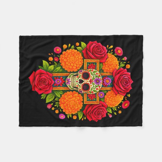 De Los Muertos Day Of The Dead Sugar Skull Christi Fleecedecke (Vorderseite (Horizontal))