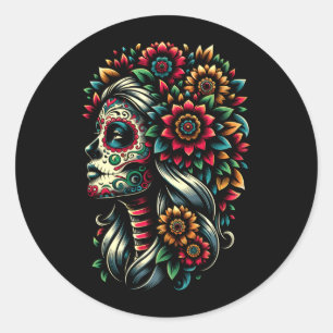 De Los Muertos La Catrina Tag der Regierung Runder Aufkleber