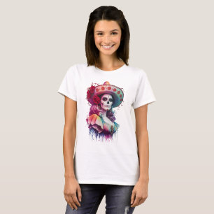 De Los Muertos La Catrina Tag des Toten Zucker T-Shirt