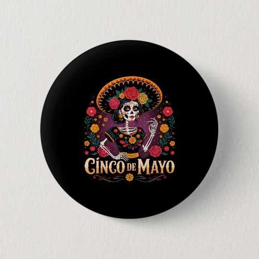 De los muertos la catrina Zucker-Schädel cinco de Button (Vorderseite)