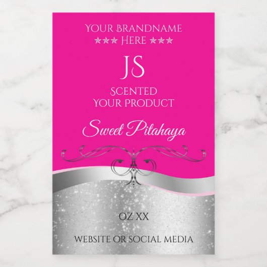 De Luxe Wavy Silver Decke Hot Pink Monogram Label Lebensmitteletikett (Einzelnes Label)