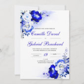 De Mariage élégante avec fleurs blues Einladung (Vorderseite)