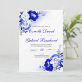 De Mariage élégante avec fleurs blues Einladung (Stehend Vorderseite)