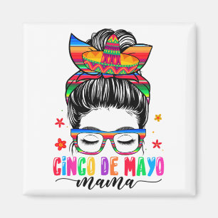 De Mayo Mama Messy Bun Hair Mexikanische Mama Mütt Magnet