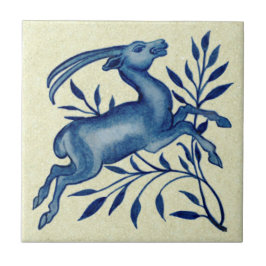 De Morgan Hand Painted Blue Antelope Antique Repro Fliese