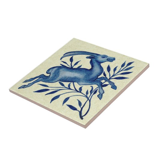 De Morgan Hand Painted Blue Antelope Antique Repro Fliese (Seite)
