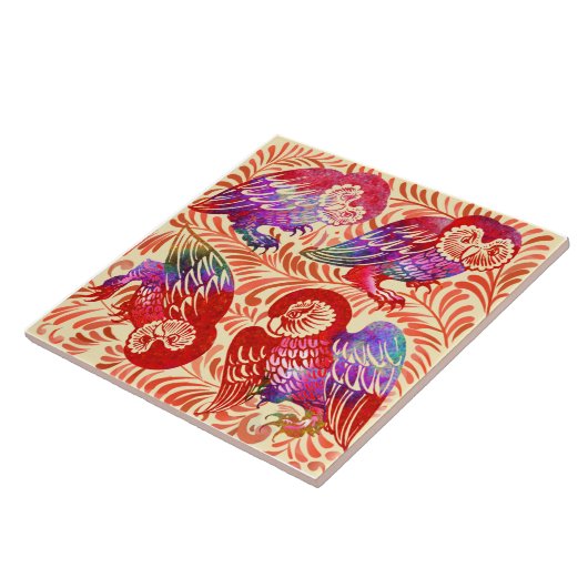 De Morgan Ruby Luster Owl Quartett Antirepro Fliese (Seite)