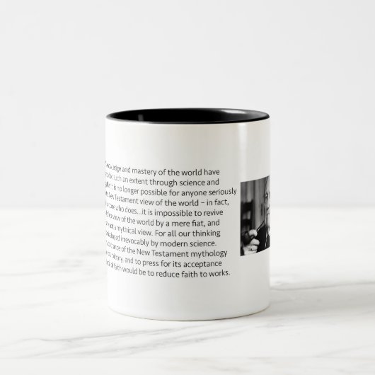 De-mythologicalize Rudolf Karl Bultmann Zweifarbige Tasse (Mittel)