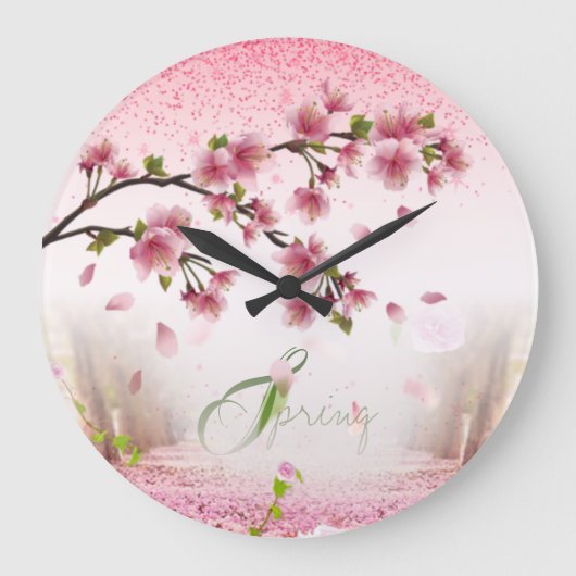 de primavera con rosas y flores große wanduhr (Vorderseite)