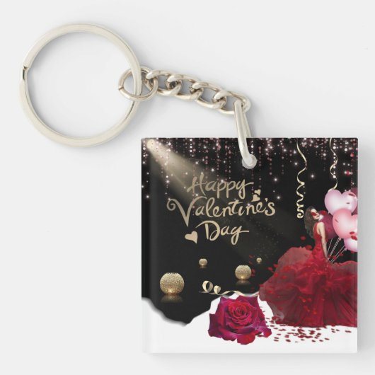 de san Valentín con rosa de mujer Schlüsselanhänger (Vorderseite)