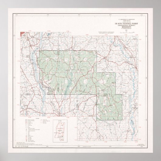 De Soto National Forest Map (1964) Poster (Vorne)