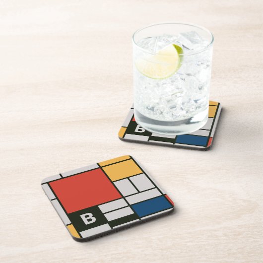 De Stijl Inspirierte Monogramm der farbigen Primär Getränkeuntersetzer (Rechte Seite)