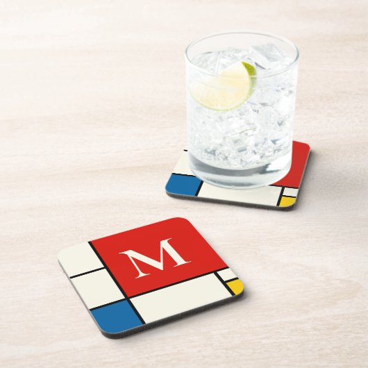 De Stijl Inspirierte Monogramm der farbigen Primär Getränkeuntersetzer (Rechte Seite)