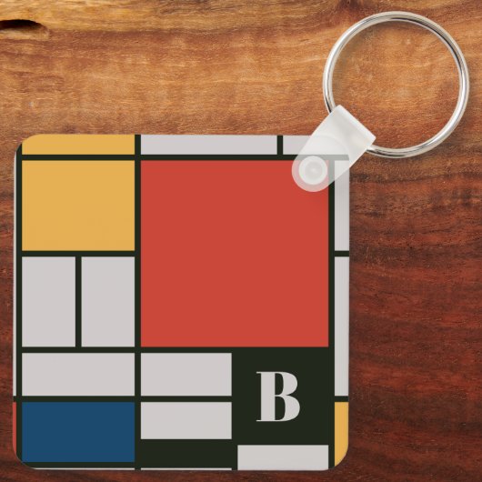 De Stijl Inspirierte Monogramm der farbigen Primär Schlüsselanhänger (Rückseite)