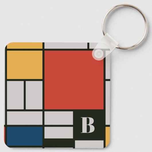 De Stijl Inspirierte Monogramm der farbigen Primär Schlüsselanhänger (Rückseite)