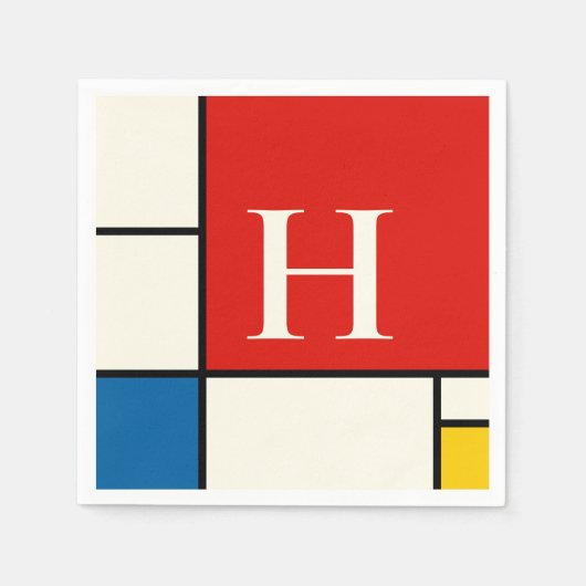 De Stijl Inspirierte Monogramm der farbigen Primär Serviette (Vorderseite)