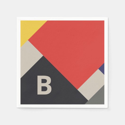 De Stijl Inspirierte Monogramm der farbigen Primär Serviette (Vorderseite)