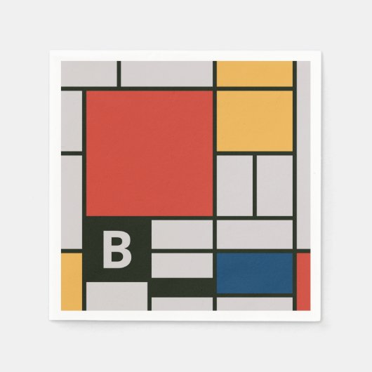 De Stijl Inspirierte Monogramm der farbigen Primär Serviette (Vorderseite)