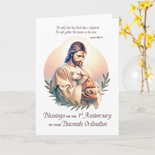 Deacon 1. Ordination Jubiläum Jesus Schäferhund Karte (Gelbe Blume)