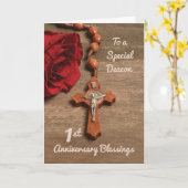 Deacon 1. Ordination Jubiläum Rose & Rosary Karte (Gelbe Blume)
