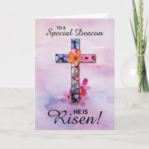 Deacon Oaster Er ist Rised Cross Watercolor Blume Karte