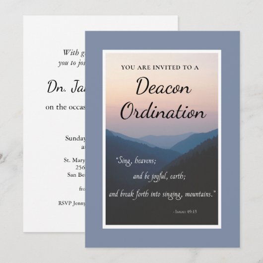 Deacon Ordination Einladung mit Bergen (Vorne/Hinten)