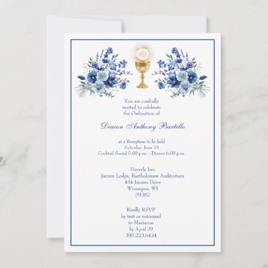 Deacon Priest Ordination Empfang Bloral Einladung (Vorderseite)