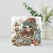 Dead Cosy - Winter Skeleton Vibes" Feiertagskarte (Stehend Vorderseite)